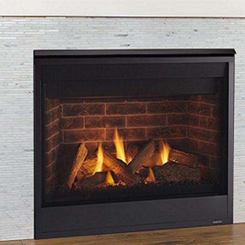 Modern gas fireplace with glowing logs