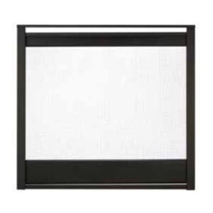 Black framed mesh fireplace screen.