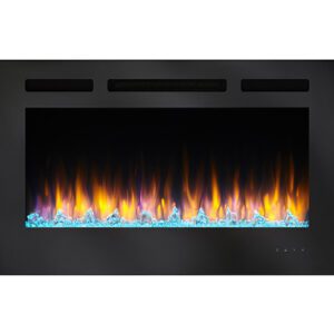 Electric fireplace with colorful flame effects.