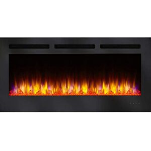 Electric fireplace with vibrant glowing flames.