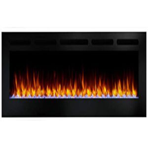 Electric fireplace with vibrant orange flames.
