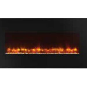 Electric fireplace with glowing flames.